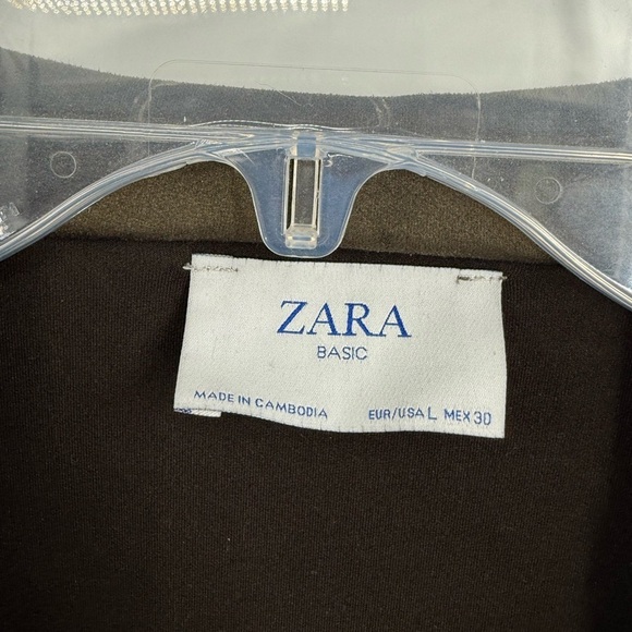 Zara Women's Green Faux Suede Open Front Long Coat Jacket Pockets Size Medium - Picture 6 of 10